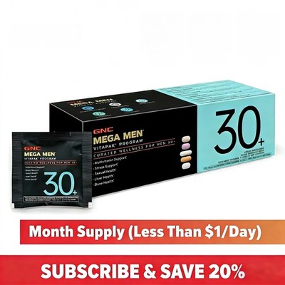GNC Mega Men's 30+ Vitapak, 5-in-1,Multivitamin, Stress & Bone Support, 30 Count