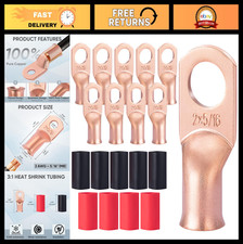 10PCS 2 AWG Heavy Duty Battery Cable Ends, Copper Ring Terminals Heat Shrink T