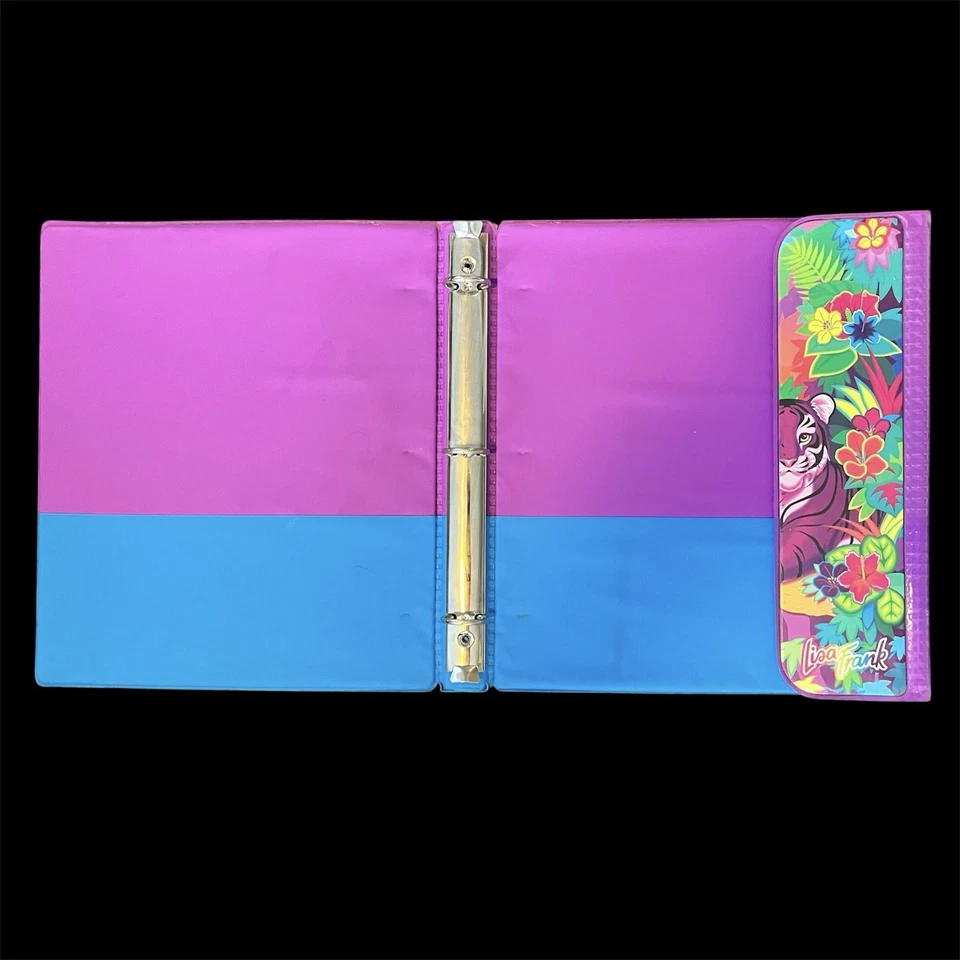 Carpeta de 3 anillos vintage años 90 Lisa Frank arco iris tres tigres trampero guardián LEER Foto 4 de 4