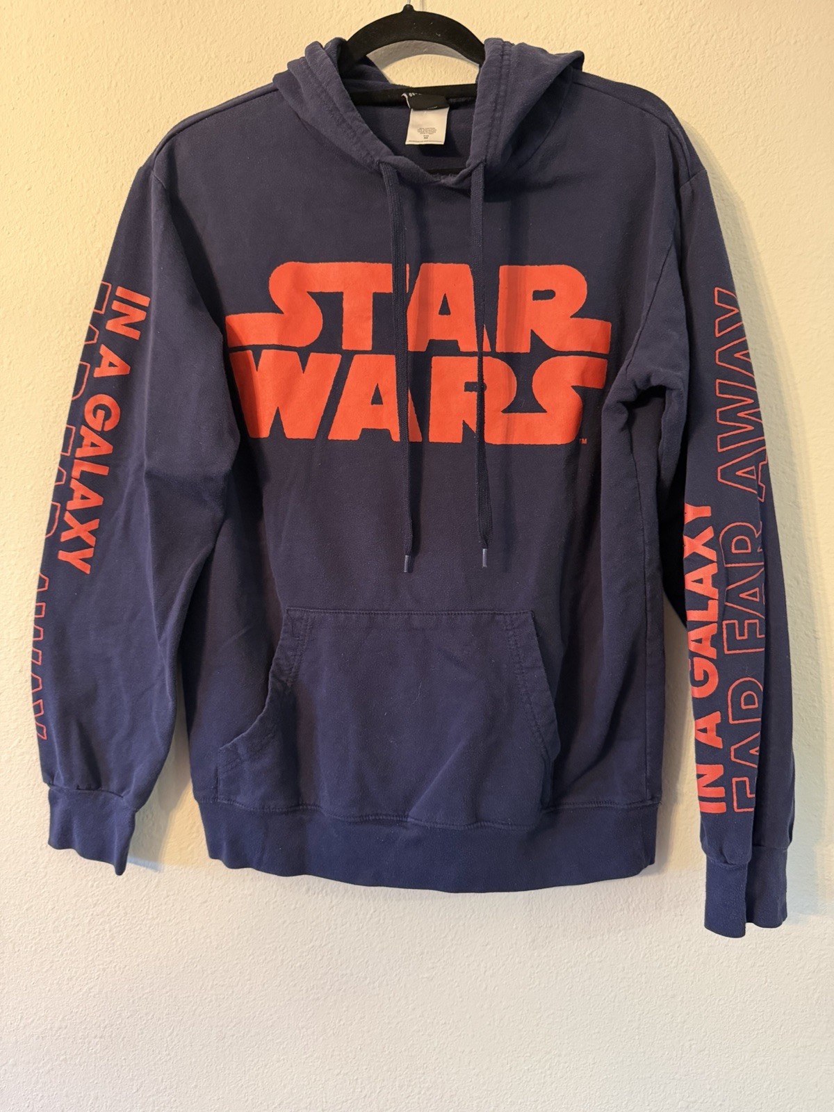 Star Wars Lucas Film Size Medium Long Sleeve Hoodie Navy w/Red Letters