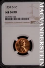 1957-D Lincoln Wheat Cent- NGC-MS66 RD Gem Brilliant Uncirculated Luster #SLM371