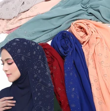 Women Ladies Muslim Scarf Hijab Hot Drilling Rhinestones Chiffon Head Wrap Cover