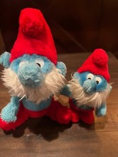 Papa Smurf Vintage Plush 1981 - 8" and 6" LOT Peyo Wallace Berrie Co