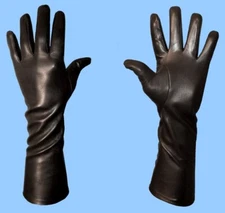 Mens LONG BLACK LEATHER GLOVES-SILK LINED LAMBSKIN LEATHER-HIGH QUALITY! st10