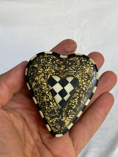 boite à bijoux papier mâché résine bois pilbox laque forme coeur échecs carrés - Photo 3/12