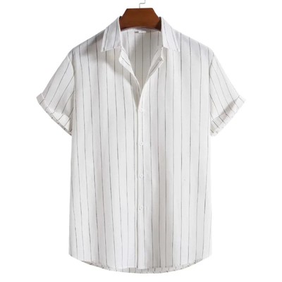 2024 New Style Men's Fashion Casual Trend Men's Wide Stripe Short Sleeve Shirt