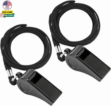 2PCS Sports Whistles with Lanyard Loud Crisp Sound Whistle for Referees Coaches