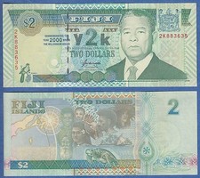 FIJI 2 Dollars P 102 UNC Year 2000 Millennium