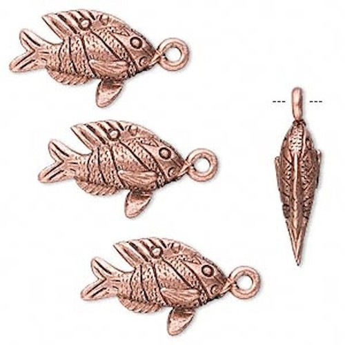 4 Antiqued Copper Pewter 23x12mm Double Sided Clown Fish Charms with Loop * - Picture 2 of 2