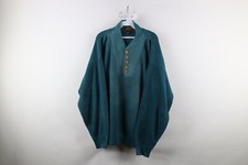 Vtg 90s Eddie Bauer Mens Large Tall Distressed Cotton Ribbed Knit Henley Sweater