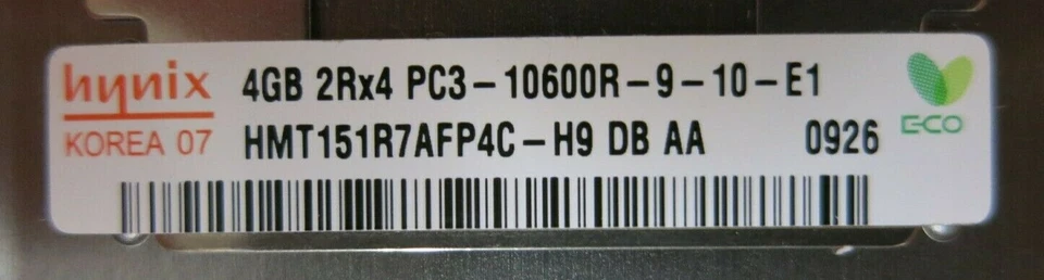 Hynix HMT151R7AFP4C-H9 4GB 2Rx4 PC3-10600R DDR3-1333 ECC 240P Server RAM Memory - Image 4 of 4