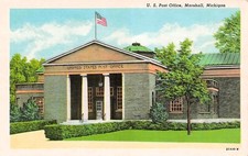 Marshall, Michigan MI ~ Post Office Patriotic US Flag 1930s Vtg Postcard E39