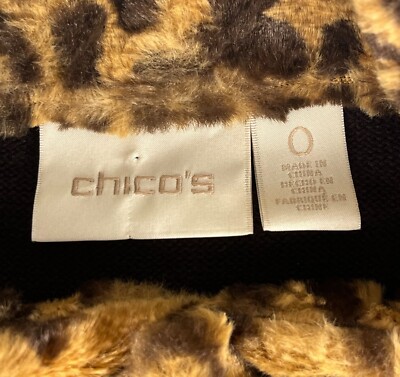 Chico's Leopard Faux Fur Zip Up Vest Women's Sz 0 Brown Leather
