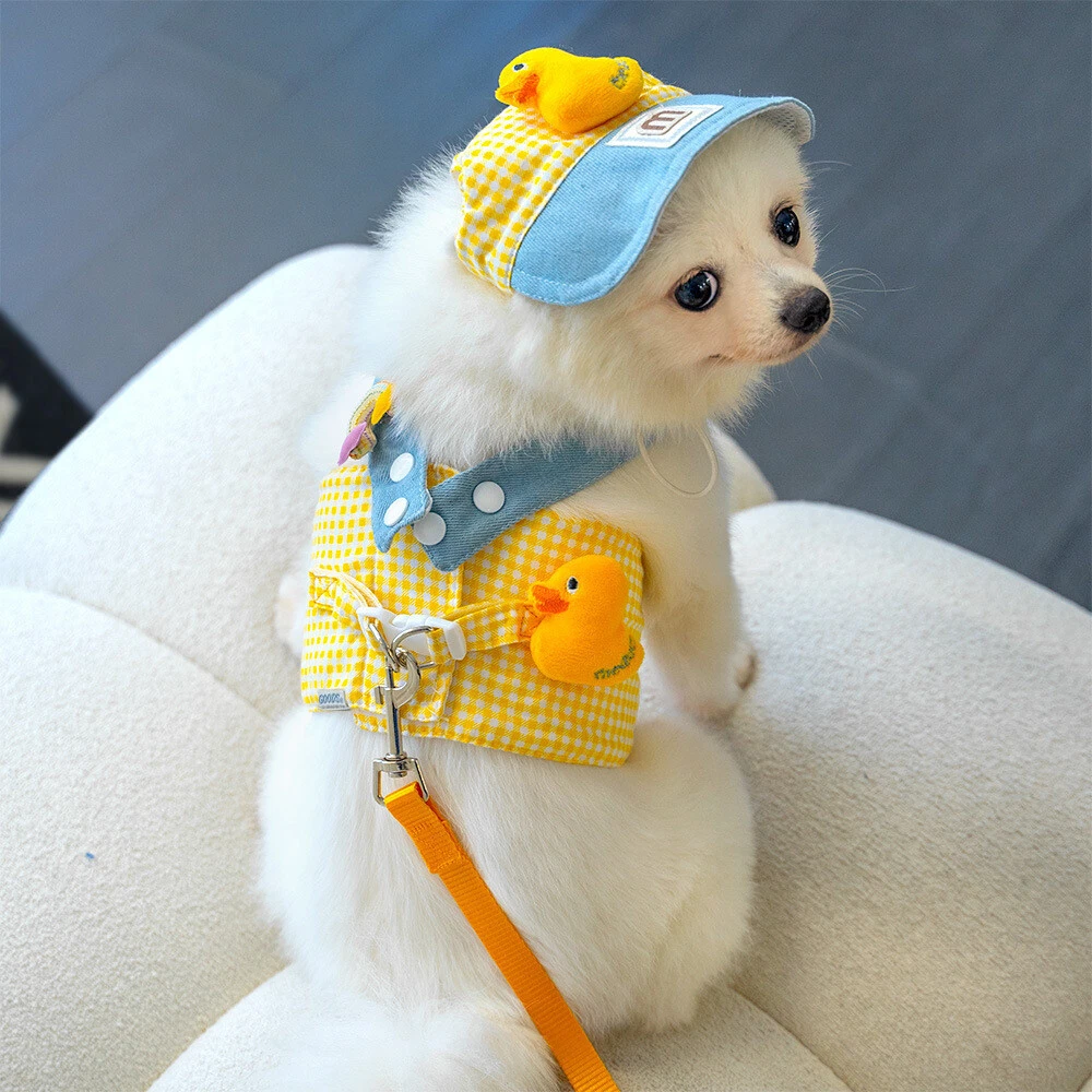 Dog Harness With Hat Cat Vest Leash Set Female Pet Clothes Puppy Collar Lead