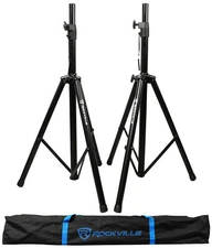 Pair of Rockville Tripod DJ PA Speaker Stands + Carrying Case Black RVSS2