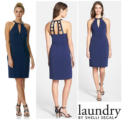 LAUNDRY By SHELLI SEGAL BEADED  LATTICE  BACK  SHEATH  DRESS   Sz 12  NEW  $ 325