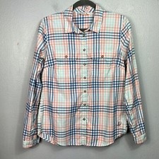 Orvis Outdoor Pink Blue Seafoam Plaid Button Front Long Sleeve Shirt Medium