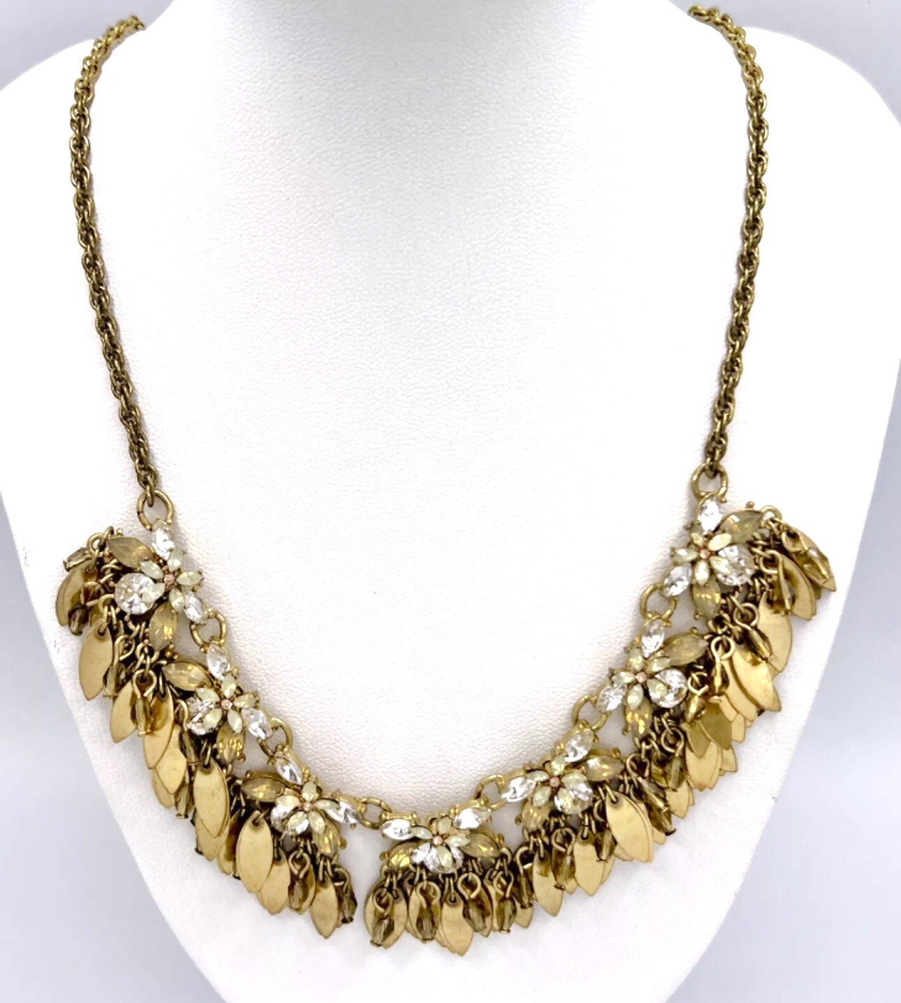 LOFT Gold Rhinestone Cluster Statement Necklace 1… - image 1