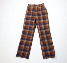 Vintage 60s 70s Streetwear Womens 26 Wool Wide Leg Bell Bottoms Pants Plaid USA