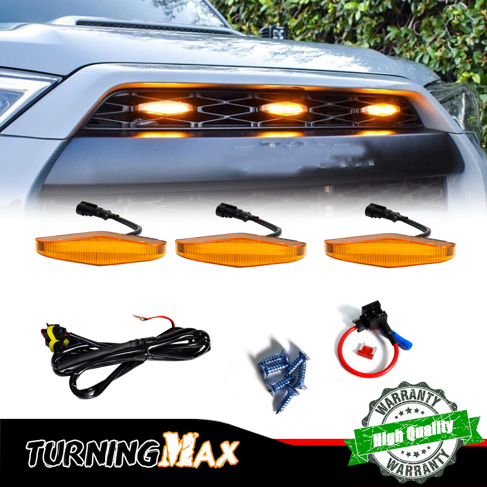 GTINTHEBOX 3-Piece Amber LED Grille Lights For 2014-2021 Toyota 4Runner - Smoked Lens, Plug & Play, No Drilling