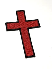 CHRISTIAN CROSS iron-on PATCH Embroidered Red/Black Modern Christianity Jesus