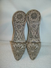 Vintage -Ottoman Empire Turkish Wooden Clog Shoes --Filigree Silver Plate--Orig
