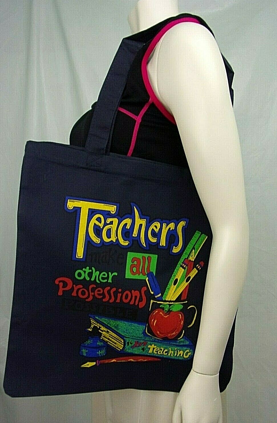 Teachers Tote Bag Size L Reusable Cloth Shopping Beach Grocery 15.5"X15" Blue
