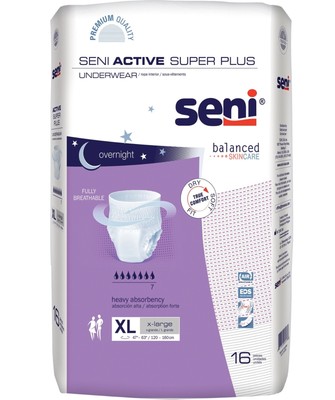 Seni Active Super Plus Unisex Incontinence Underwear, X-Large 47''-63'' 64 Count