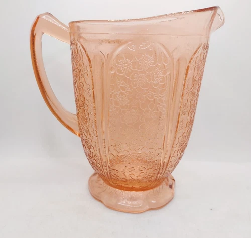 Vtg Jeanette Glass Cherry Blossom Pink Depression Glass Water Pitcher 1930s