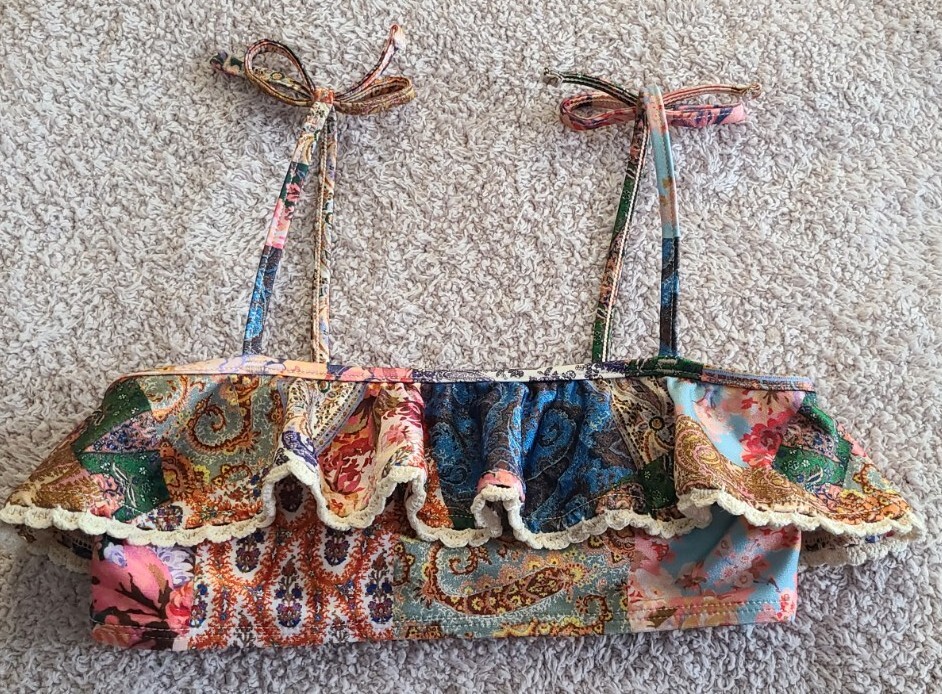 Zimmermann Devi Crochet Frill Bikini Top Patch Paisley Girls Sz