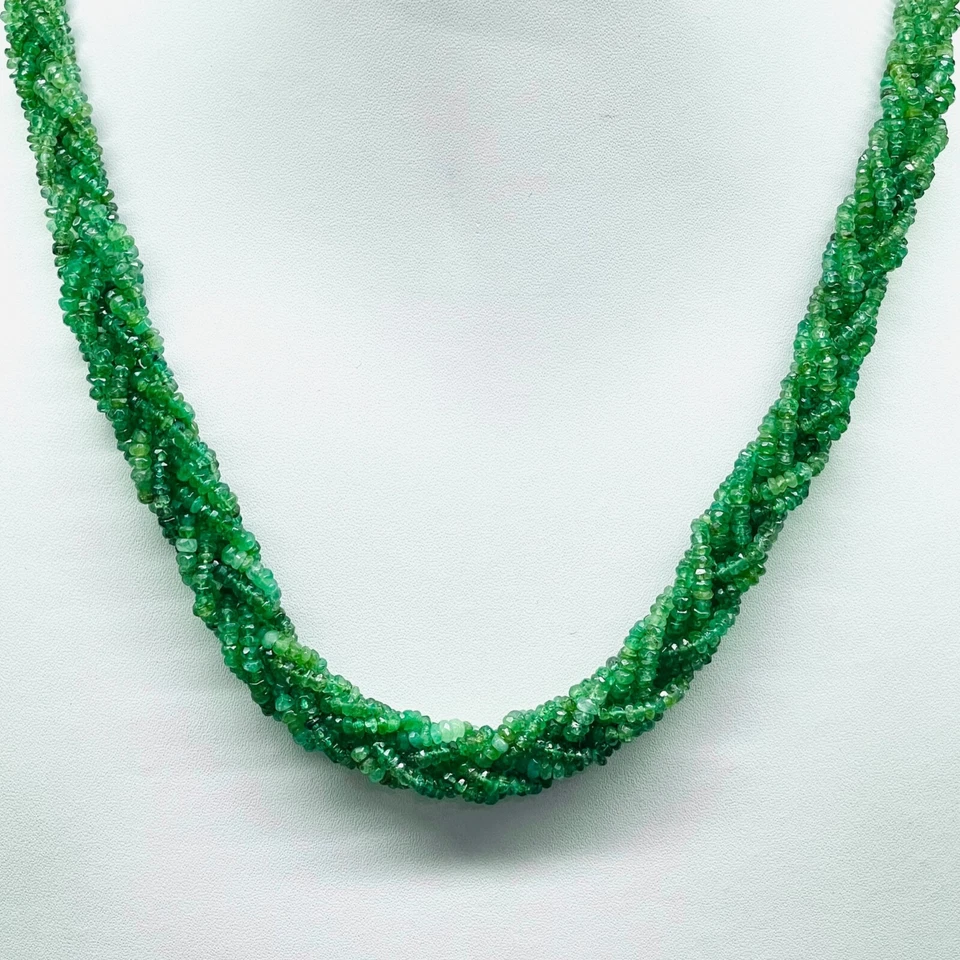 45.7cm Natürlich Sambianischer Smaragd Verdreht Halskette Facettierte Perlen 925 - Bild 2 von 4