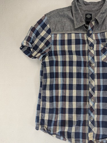 Harley Davidson Camicia Uomo XL Blu Contrasto Giogo Slim Fit Muscolo Western Plaid - Foto 3 di 13