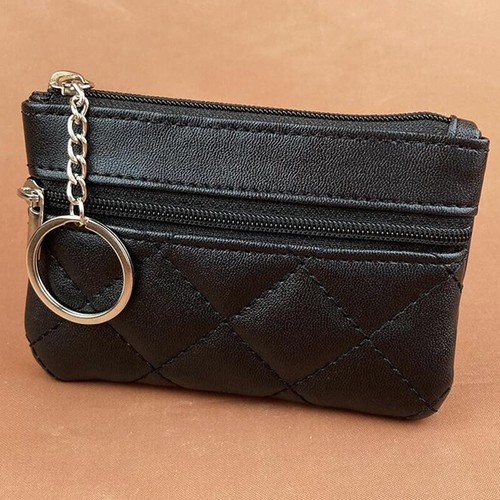 Women's PU Leather 2 Zipper Pockets Key Ring Coin Purse Card Cash Holder Wallet - Photo 12/22