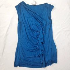 Kenar Women's Blue Turquoise Sleeveless Shirt Ruffle Accent Size Medium NWOT