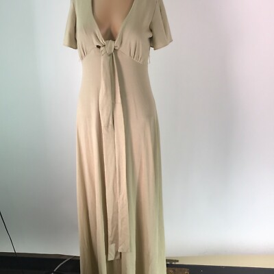 ILGWU Womens Regular Short Sleeves Tie Front Casual Beige Long Maxi Dress  Size 9 | eBay