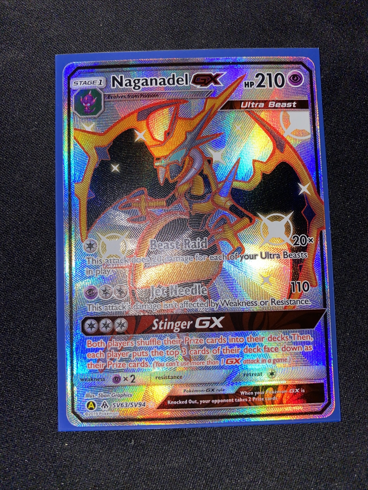 Naganadel GX SV63/SV94 Shiny Full Art Pokemon TCG Hidden Fates -  Mint