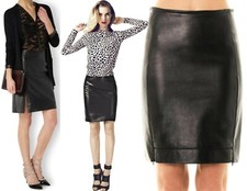 Diane Von Furstenberg Rita Two All Over Black Leather Dual Zip Skirt 6 8 498