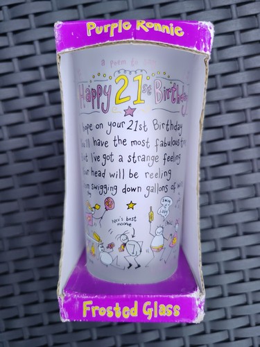 Purple Ronnie Happy 21st Birthday Frosted Glass rare Boxed Vintage 2000s - Picture 2 of 9