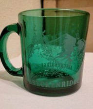 Vintage Emerald Green Glass Breckenridge Etched Coffee Mug Made In USA