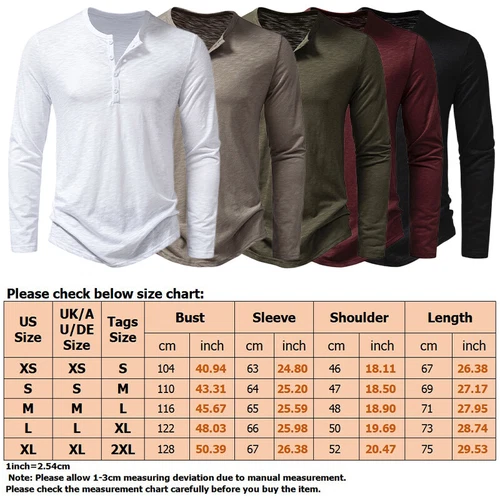Men T Shirts Long Sleeve T-shirt Mens Henley Neck Daily Wear Casual Basic Top AU - Picture 2 of 41