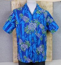 Go Barefoot In Paradise Hawaiian Shirt Mens Large Pineapples Vintage 60's