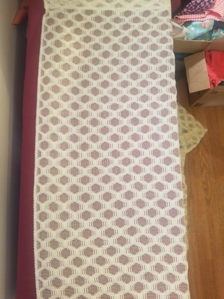 Винтажная кружевная занавеска штанга панель белая 76 дюймов L X 60 дюймов с сетчатыми кругами ручной работы  - Изображение 3 из 4