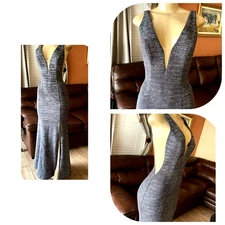 CAMILLE LA VIE Mermaid Style Blue Metallic w/Transparent Side Glitter Gown 2 pl/