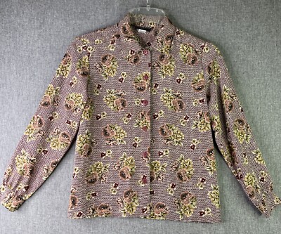Notations Womens Petite Size 8P Floral Design Blouse Button Up Long Sleeve WS21
