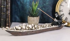 Ebros Charon Grim Reaper Fishing On Boat Of Skulls Incense Burner Statue 11.5"L