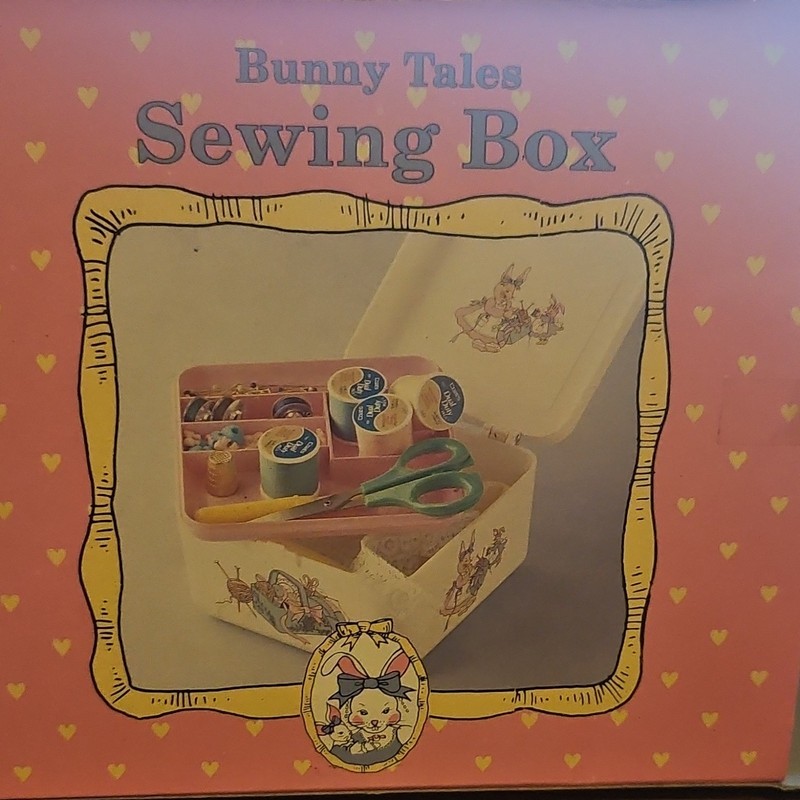 Bunny Tales Sew-N-Play Bunny Sewing Box, Plastic White/Pink w/ Tray & Box