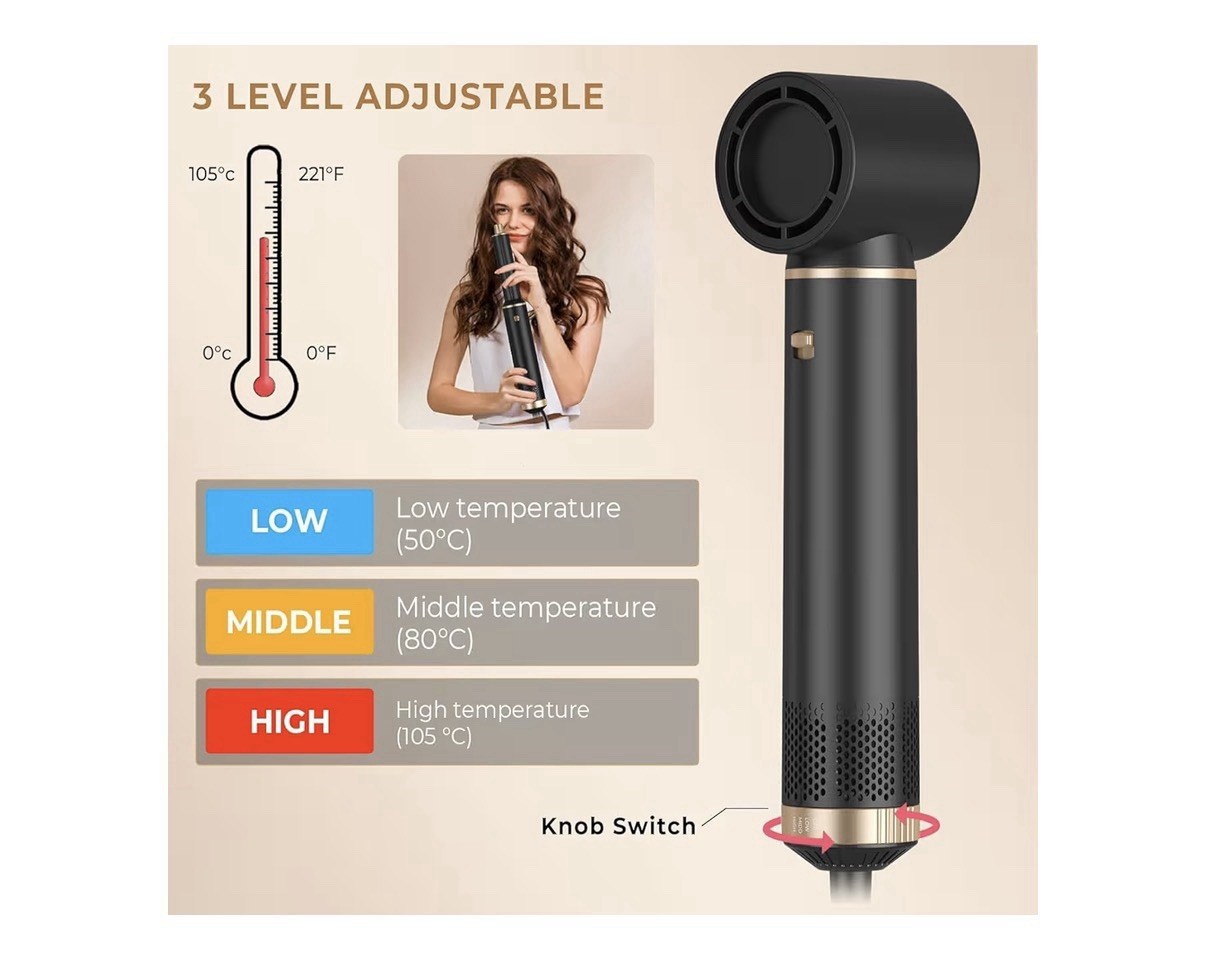 DRYHSIP 5 in 1 Hot Air Brush Hair Dryer Styler Set 32.4mm Curling Barrels Kit