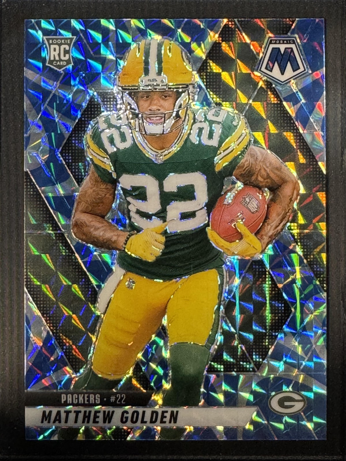 2025 Panini Mosaic Mosaic Reactive Blue #323 Matthew Golden Packers Rookie