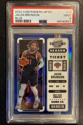 2022-23 Panini Contenders Optic Season Ticket Jalen Brunson #14 Blue 11/99 PSA 9