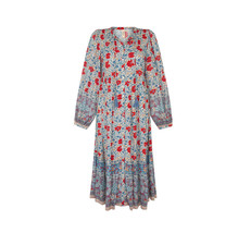 Spell Village Button Down Midi Dress Womens XL Blue Floral V-Neck Long Sleeve